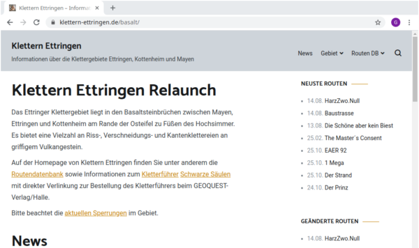 Klettern Ettringen Relaunch 2020